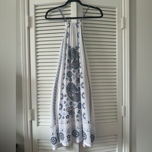 Venus Tassel Embroidered Halter Dress White & Navy Blue size 16